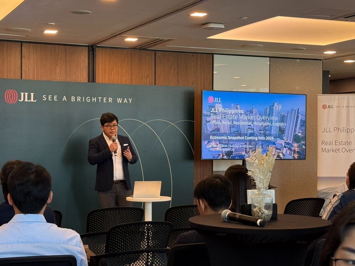 Janlo de los Reyes, head of research and strategic consulting, JLL Philippines, presents the firm's Metro Manila real estate market overview for full-year 2025, highlighting a 71.5-percent year-on-year surge in office leasing activity and solid performance across retail, residential, hospitality, and logistics sectors. | Contributed photo