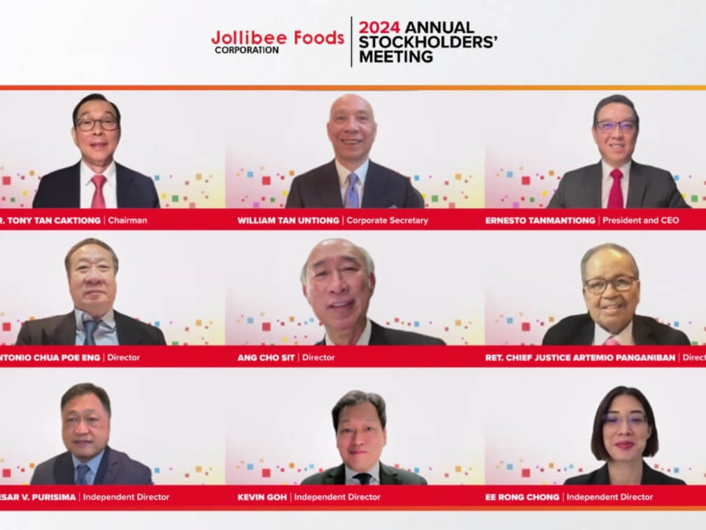 Jollibee’s board of directors for 2024, elected during Friday’s annual stockholders meeting held online. (Contributed photo)