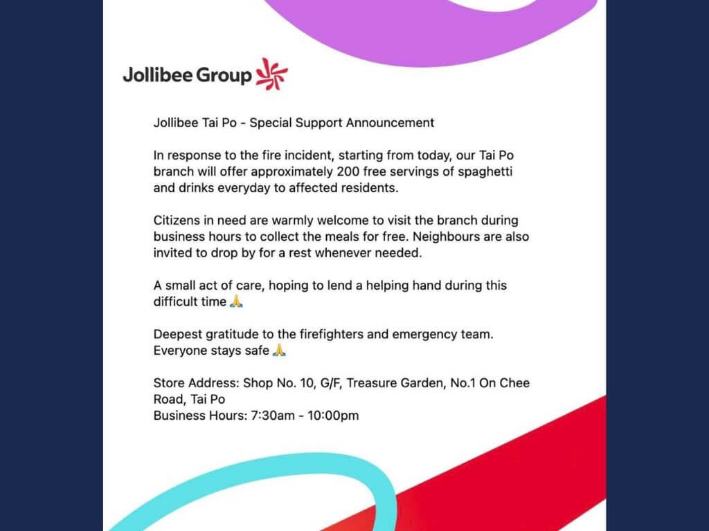 Jollibee Group's announcement posted on its LinkedIn page on Saturday, Nov. 29, 2025.