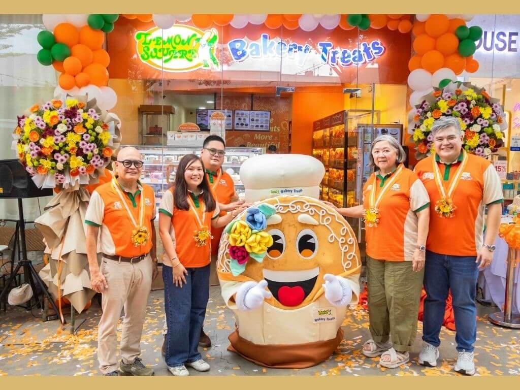 Big E Food Corp. Ernesto Vergel De Dios, chair; Erika Gloria Regina Vergel De Dios, head of Corporate Innovation Office; Ernesto Rafael Vergel De Dios, PLS director and head of Family Investment Office; Lemon Square mascot Caramel; Ma. Dulce Vergel De Dios, vice chair and Enrique Jose Vergel De Dios, chief strategy officer/strategy director. &nbsp;| Contributed photo