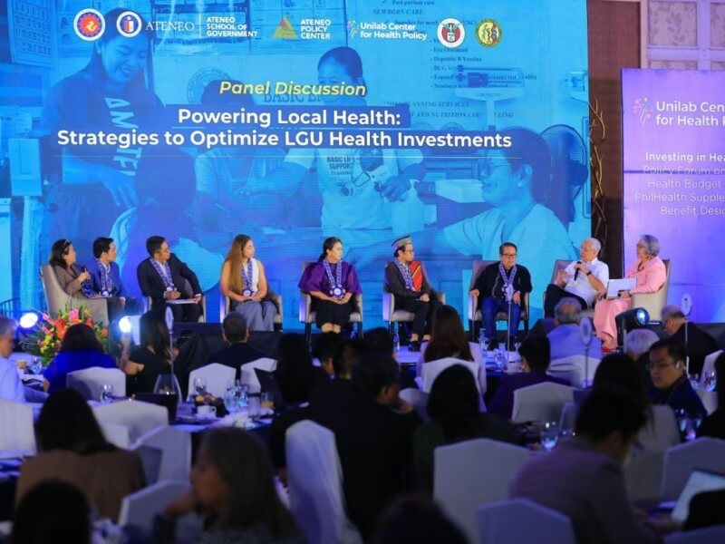 From left: Prof. Jean S. Encinas-Franco, professor and  assistant chair, Department of Political Science, College of Social Sciences and Philosophy, University of the Philippines Diliman; Lawrence Trinidad, project development manager, Union of Local Authorities of the Philippines; Kenneth Isaiah Abante, lead convenor, People’s Budget Coalition; Dr. Francis Ramos, medical officer IV, Municipality of Odiongan; Mayor Leni Robredo, Naga City; Dr. Mohrein Ismael VI, city health officer, Isabela City, Basilan; Gov. Patrick Alain Azanza, Catanduanes Province; Austere Panadero, executive director, Zuellig Family Foundation; and Dr. Maria Eufemia C. Yap, senior research fellow, Ateneo Policy Center.| ​Contributed photo