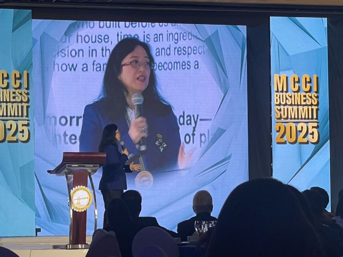 Olivia Limpe-Aw,  president and chief executive officer of Destileria Limtuaco and Co. Inc, talks about how to develop a successor in a family-owned business during the Mandaue Chamber of Commerce and Industry Business Summit at Marco Polo Plaza Hotel last Aug. 28. /photo by Connie Fernandez-Brojan