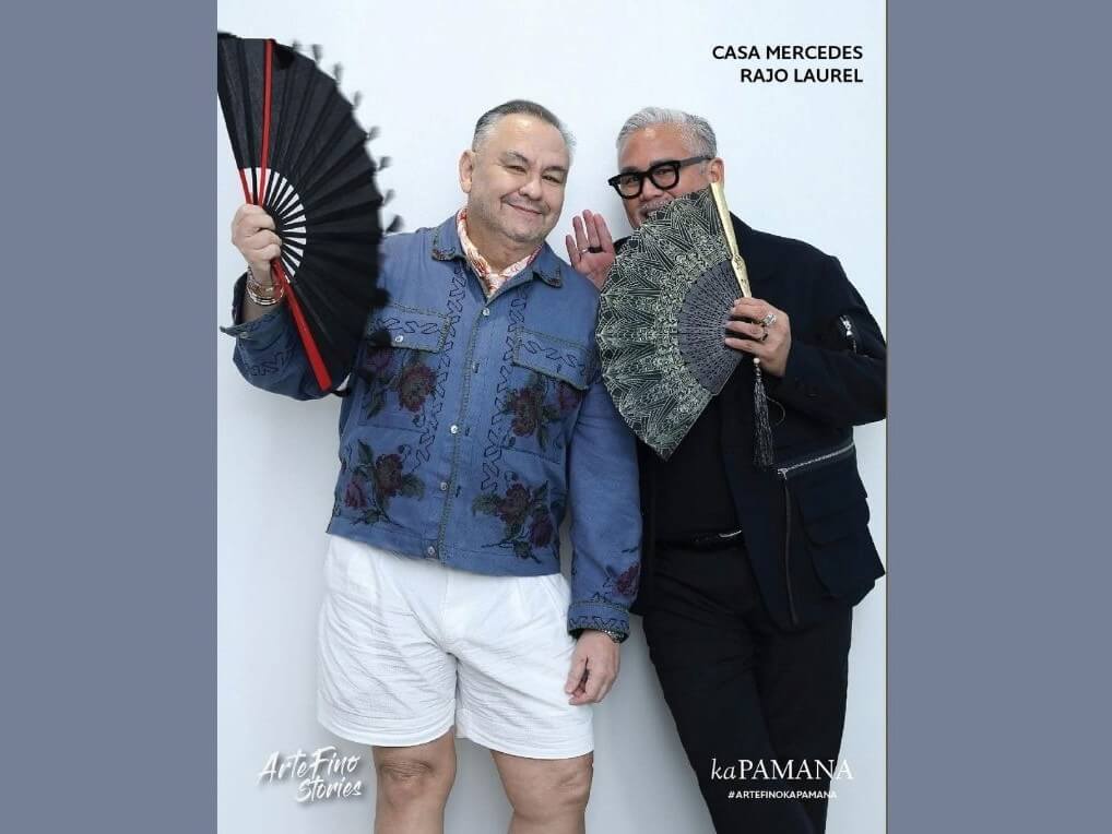 A FLAIR FOR FANS. Monchet Olives and fashion designer Rajo Laurel show off their fans, celebrating the artistry and enduring appeal of the traditional Filipino abanico. | Contributed photo