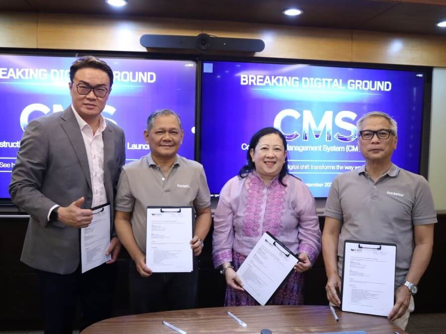 Autodesk and First Balfour officials at the launch of First Balfour’s AI-powered construction management system on Sept. 16, 2025. They are (from left) Dennis Lim, Autodesk account executive; Rey Villar, First Balfour managing director for construction operations; Filipinas Martinez, CIM Technologies assistant vice president for corporate sales; and Anthony Fernandez, First Balfour vice chair and CEO. | Contributed photo