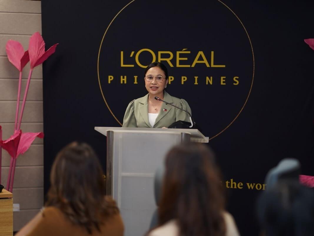 Trade and Industry Secretary Roque at the MOA signing for the Beauty for a Better Life E-BA Training, formalizing the partnership between the DTI, SPARK! Philippines, and L’Oréal Philippines to empower Filipino entrepreneurs through digital upskilling../Contributed photo