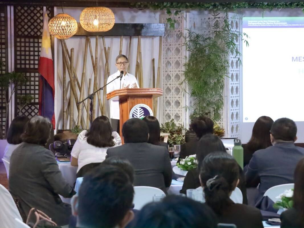 Environment Secretary Raphael Lotilla emphasizes the critical role of the agency in defending the Philippines’ victory in the West Philippine Sea during a symposium, “Safeguarding our Marine Environment: Understanding the Arbitral Ruling in the 2016 West Philippine Sea Arbitration vis-a-vis Relevant Domestic Laws,” held at the DENR Central Office./ Contributed photo