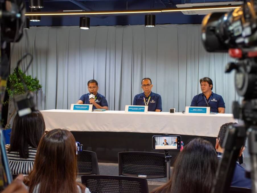 From left: Manila Water Co. operations group director Joemar B. Emboltorio, COO Arnold Jether A. Mortera, and group head of corporate strategic affairs Nestor Jeric Sevilla Jr. | Contributed photo
