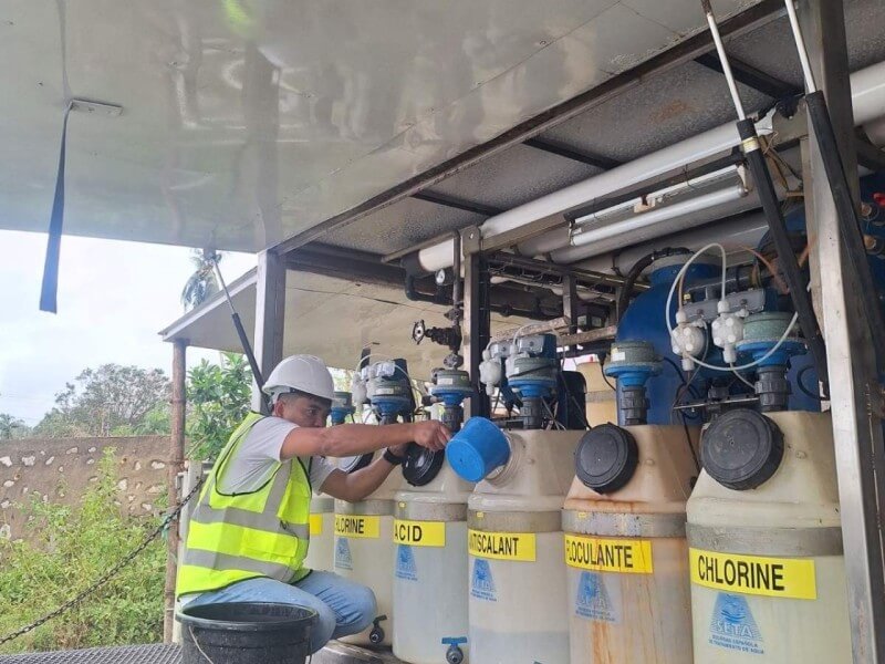 Manila Water’s mobile treatment plant in Mobo, Masbate is drawing raw water from the Mandali River, with the capacity to produce up to 3,000 liters per hour using conventional methods and 1,500 liters per hour through reverse osmosis. | Contributed photo