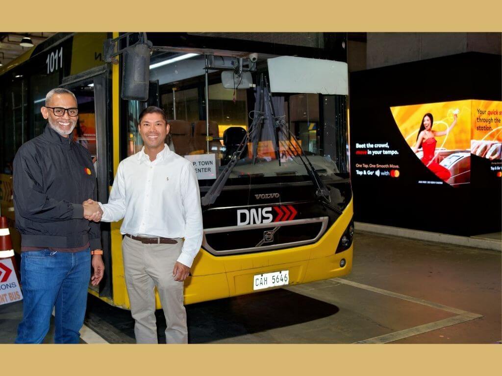 Jason Crasto (left), country manager of Mastercard Philippines, and Steeve Mago, CEO of Delta NeoSolutions Inc. (DNS), formally marked the collaboration for Tap & Go payments in P2P buses. | Contributed photo