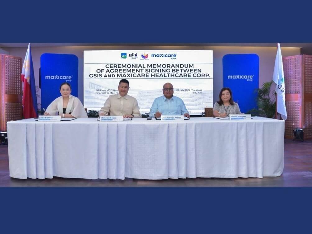 From left: Maxicare Group chief operating officer Fiona Victoria, Maxicare Group president and chief executive officer Christian Argos, GSIS President and General Manager Jose Arnulfo Veloso, GSIS Senior Vice President for corporate services Valerie Marquez sign the strategic partnership to elevate healthcare access for Philippine public sector workers. | Contributed photo