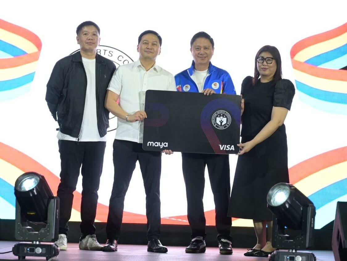 Maya executives presented Maya Visa prepaid cards to Philippine Sports Commission (PSC) Chair John Patrick Gregorio (third from left) for the national athletes and coaches who are participating in the 2025 SEA Games in Thailand. The Maya representatives present were Marvin Santos, head for public sector, enterprise business; Toff Rada, head of corporate affairs; and Nick Wilwayco, head of PR and corporate communications. | Contributed photo