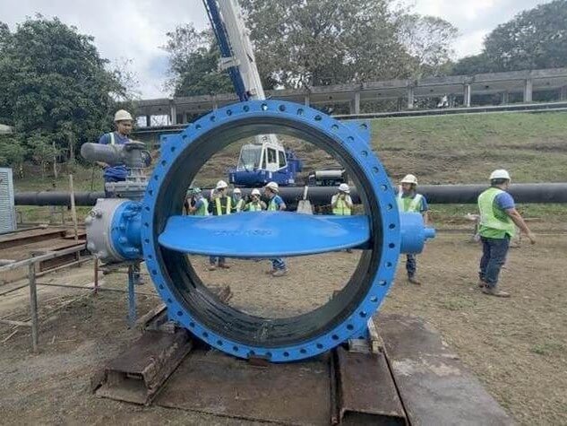 Maynilad personnel inspect a large valve component for installation at La Mesa Treatment Plant 2, which is currently undergoing modernization upgrades to enhance operational reliability in the West Zone. | Contributed photo