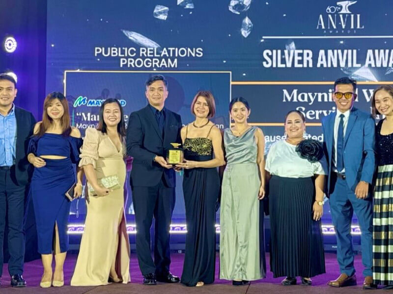 The Maynilad team, led by central non-revenue water head Engr. Ryan Jamora and corporate affairs and communication head Marie Antonette De Ocampo (5th and 6th from left, respectively), proudly received the Silver Anvil Awards for the company’s NRW reduction communication initiatives./ Photo from Maynilad (Click on the photo to view full image)