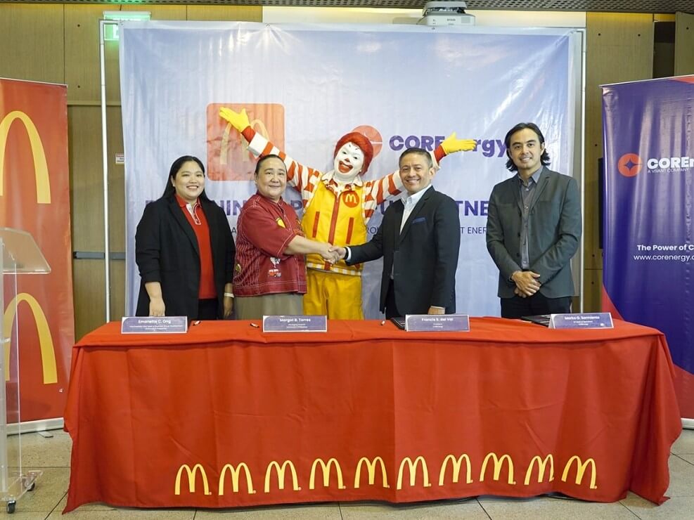 McDonald&rsquo;s Philippines and COREnergy signed a Retail Aggregation Program (RAP) and Retail Competition and Open Access (RCOA) agreement that will initially cover 36 McDonald's restaurants across Cebu and Negros Island. Present at the signing were (from left) Emanette C. Ong, vice president & head of business group development, McDonald's Philippines; Margot B. Torres, managing director, McDonald's Philippines; Francis S. Del Val, president, COREnergy; and Jose Marko Anton G. Sarmiento, vice president and head of operations, COREnergy. | Contributed photo