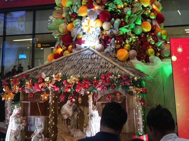 A 20-foot Christmas tree stands tall at the Terminal 1 Airport Village at the Mactan Cebu International Airport in Lapu-Lapu City. | Contributed photo  (Click to view ​full image)