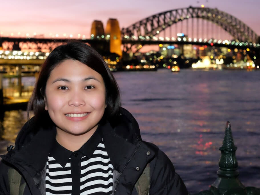 Czarina Mae in front of the Sydney Harbor Bridge, Australia, circa 2015. It was during this trip that she first discovered menstrual cups. (Contributed photo)