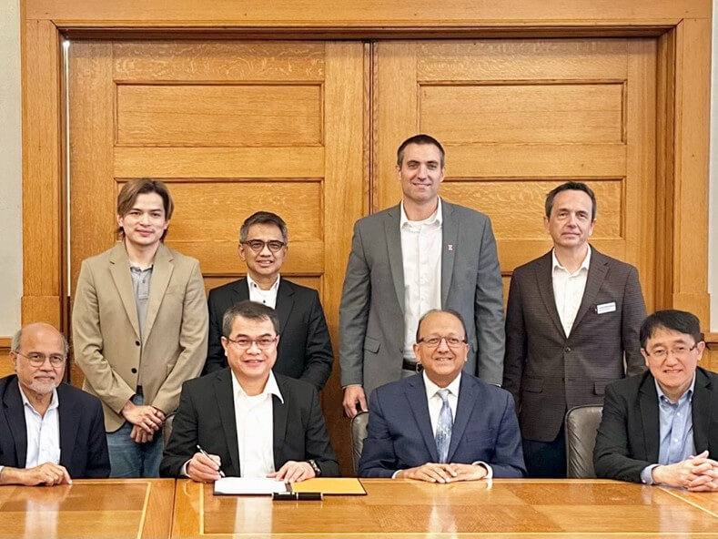 (Front row, L-R) University of Illinois Urbana-Champaign (UIUC) Professor and department head Rizwan Uddin, Meralco EVP and COO  Ronnie L. Aperocho, UIUC College of Engineering Dean and Grainger Distinguished Chair in Engineering Rashid Bashir, Meralco SVP and chief human resources officer and head Edgardo V. Carasig, (back row, L-R) Meralco Power Academy executive director Ian Chester V. Colorina, Meralco first vice president and head of networks Froilan J. Savet, UIUC Associate Professor CalebBrooks, and UIUC Teaching Professor Leon Liebenberg during the memorandum of understanding signing ceremony in Illinois./contributed photo