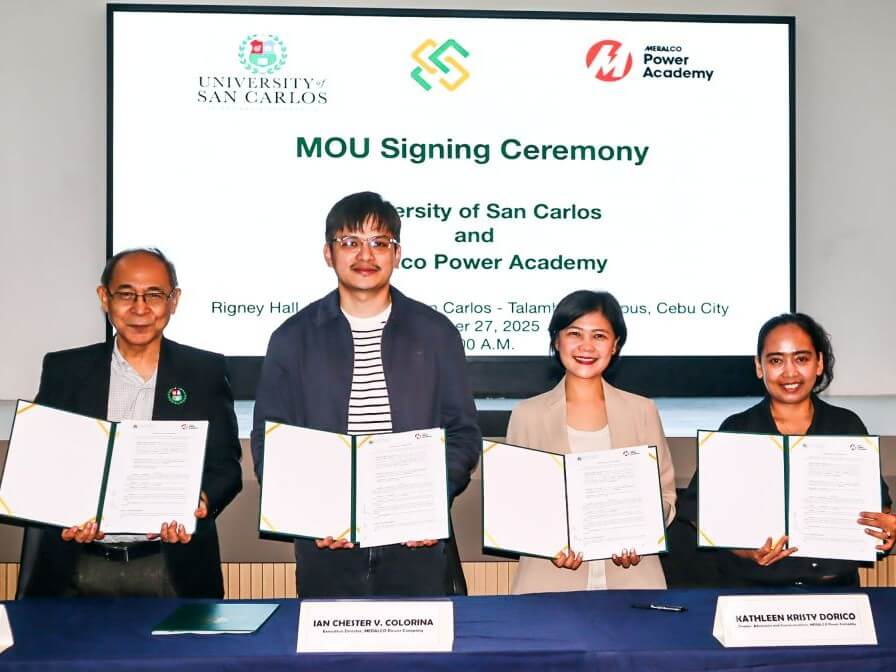 USC President Fr. Francisco Antonio T. Estepa, SVD, Ph. D; MPA executive director Ian Chester V. Colorina, MPA director for advocacy and communication Kathleen Kristy D. Dorico, and USC Dean of School of Engineering Dr. Rosana J. Ferolin present the newly signed MOU. | Contributed photo