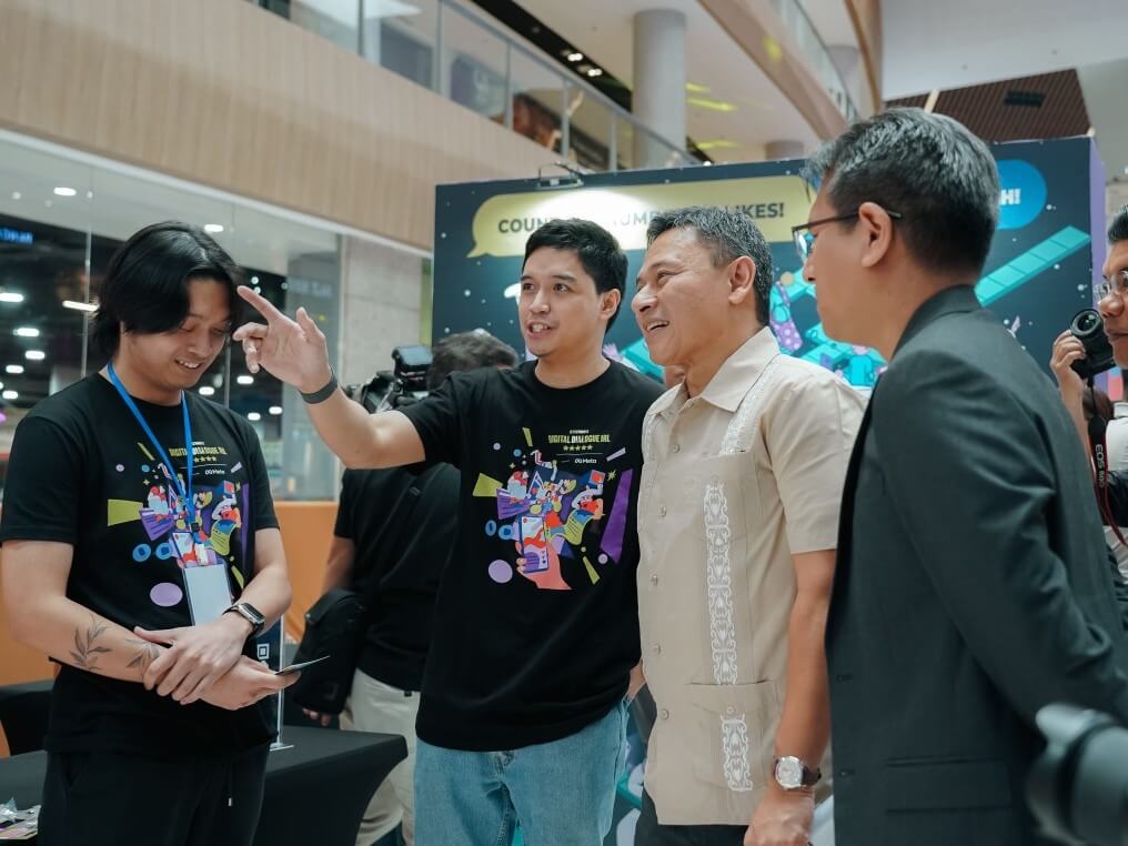 Education Secretary Sonny Angara (third from left) joins Meta representatives and event organizers during a walkthrough of the Digital Dialogue IRL interactive exhibition at Ayala Malls Glorietta. | Contributed photo