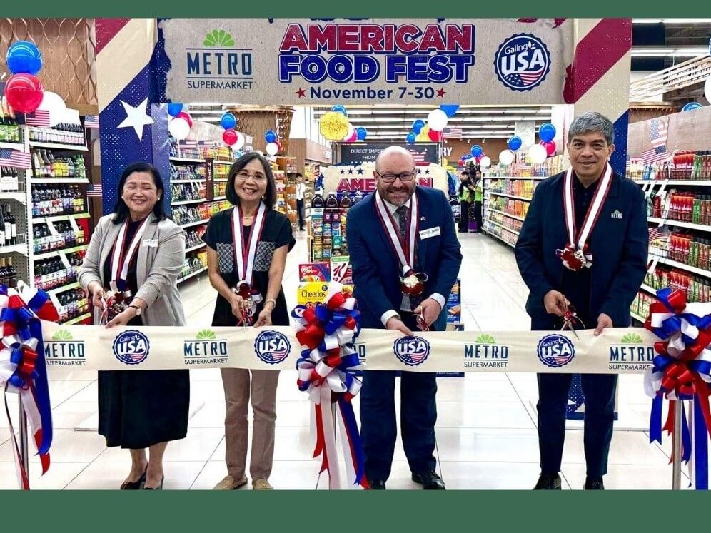 From left: Jacqueline Cano, vice president of Metro Retail Stores Group Inc. (MRSGI) ; Sherisa Nuesa, chair of the board of directors, MRSGI; Michael Ward, agricultural counselor, US Department of-Agriculture, Foreign Agricultural Service, US Embassy; and Joel Orense, president and chief operating officer of MRSGI during the ceremonial launch of the American Food Fest at Metro Supermarket Market! Market! | Contributed photo