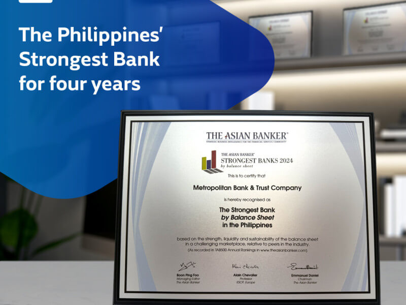 Metrobank celebrates its fourth consecutive win as the Strongest Bank in the Philippines at The Asian Banker Global 2024 Finance Awards./Image from Metroabank 