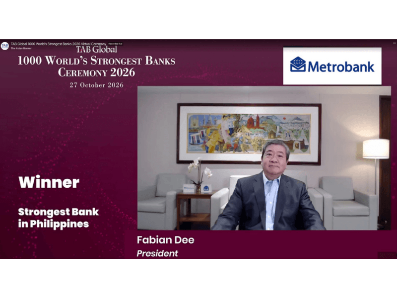 Metrobank president accepting the award for the Philippines' strongest bank from The Asian Banker./Contributed Photo