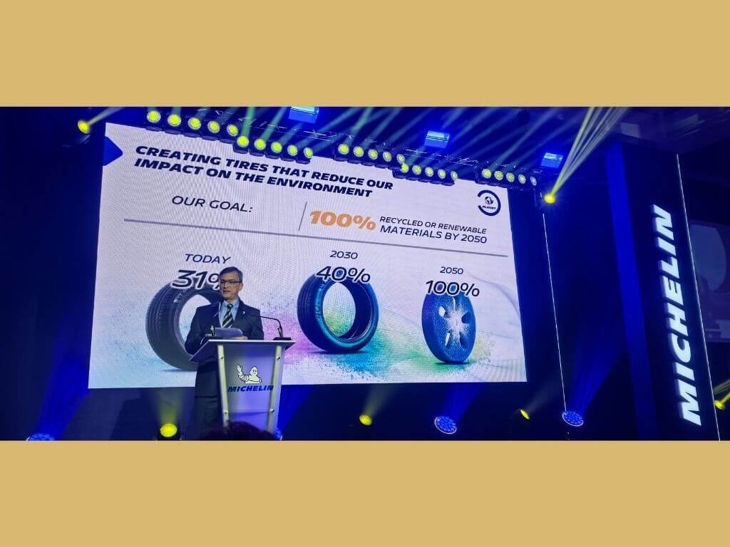 Antonio Mello, Michelin vice president for Asia-Pacific, mining and regional leadership team, said that Michelin also targets producing all tires using 100 percent biosourced, renewable, or recycled materials by 2050 as it aims to achieve net-zero greenhouse gas emissions in the same year. &nbsp;| Photo by Vanessa Hidalgo