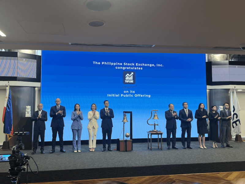 From Left: Light Fuels Retail Trade Manager, Dwight Christian Jonas Villon; Vice President and Head of Commercial Fuel Trade, Alvin Lato; First Vice President and Chief Financial Officer, Atty. Constance Marie Lim, CPA; Senior Vice President and Chief Operating Officer, Brigitte Carmel Lim; Chairman, President and CEO Eugene Erik Lapasaran Lim; PSE President and CEO, Ramon Monzon, PSE COO Roel Refran, Capital Markets Development Head Mark Visda (far right), and the rest of the management officers. 