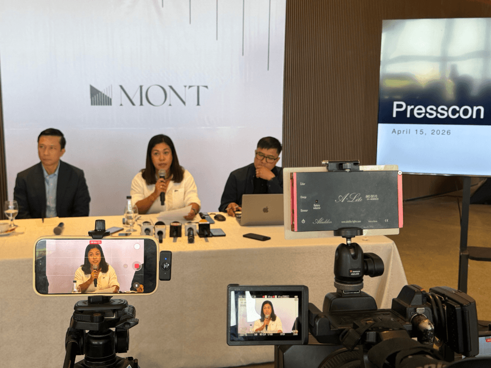 Mont Property Group officials&mdash;Marcelino Rongo, legal counsel; Marie Camille Bondad, general manager; and Engr. Ranel Pelpinosas, construction head&mdash;hold a press conference to announce the resumption of construction at Monterrazas de Cebu following the lifting of the stoppage order by the Department of Environment and Natural Resources.| Photo by Connie Fernandez-Brojan