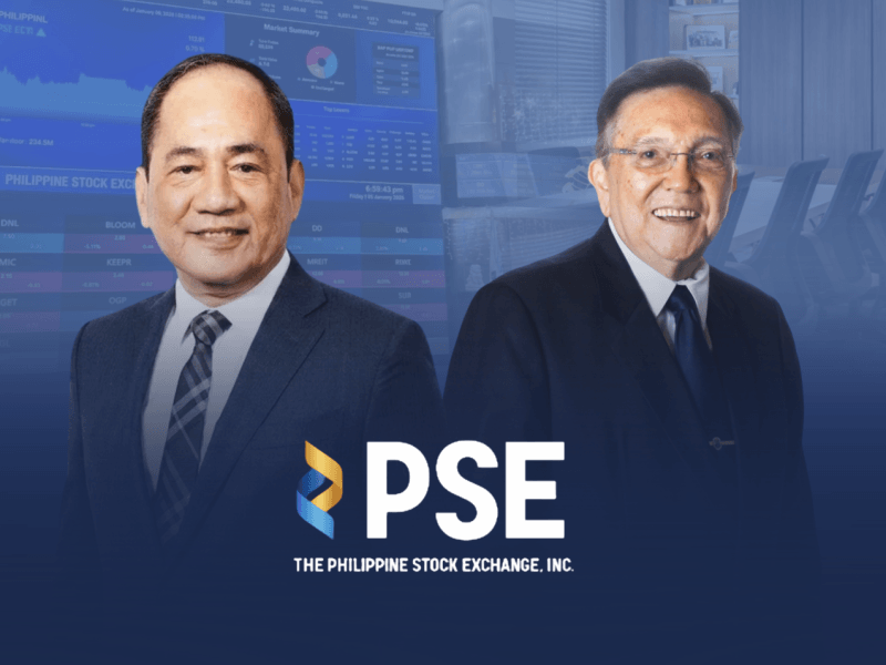 From left: PSE president Ramon Monzon and chair Jose Pardo.&nbsp;