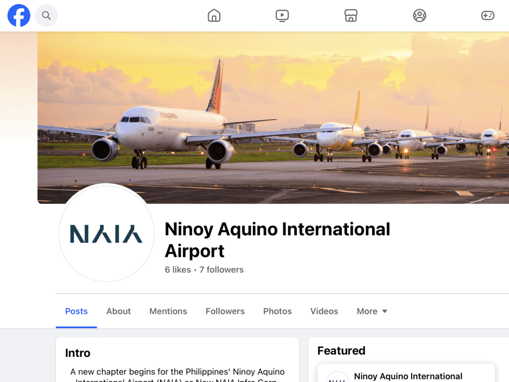 The Facebook account page of the new NAIA management.
