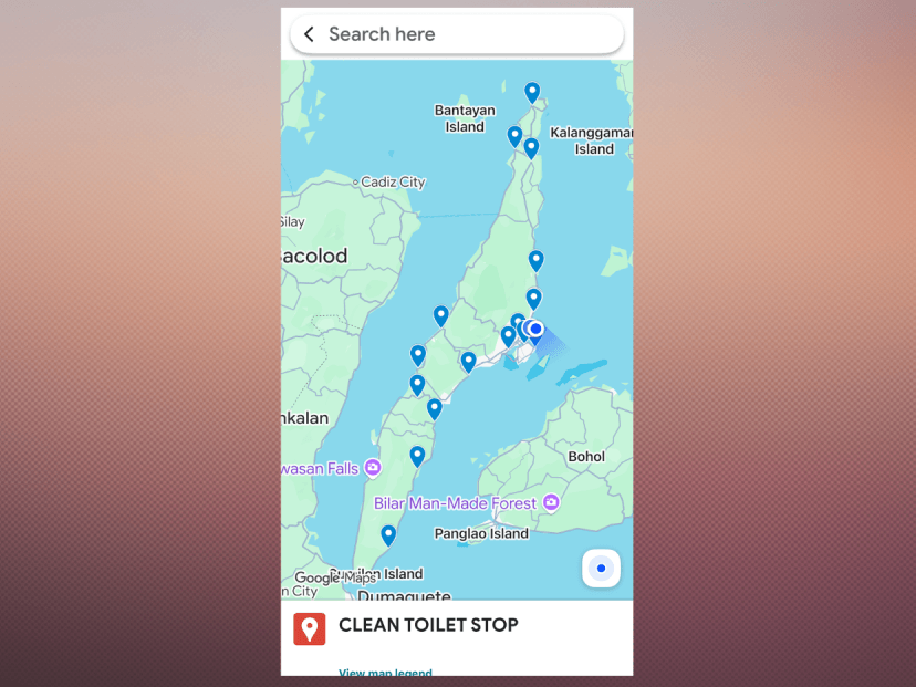 Pinned locations of the establishments that offer clean toilets to visitors as shown in the Google Maps.