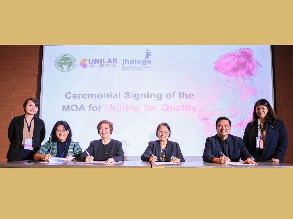 Representatives of Jhpiego, the Philippine Obstetrical and Gynecological Society, and Unilab Foundation pose after signing a memorandum of agreement during the NurturePH forum. | Contributed photo | Contributed photo