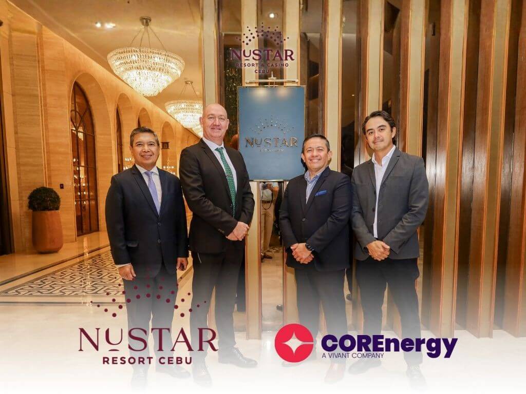 NUSTAR Resort & Casino GM Roel Constantino, NuStar SVP for gaming operations & integrated resort operations Trevor Hammond with COREnergy president Francis Del Val,and COREnergy sales head Marko Sarmiento. | Contributed photo