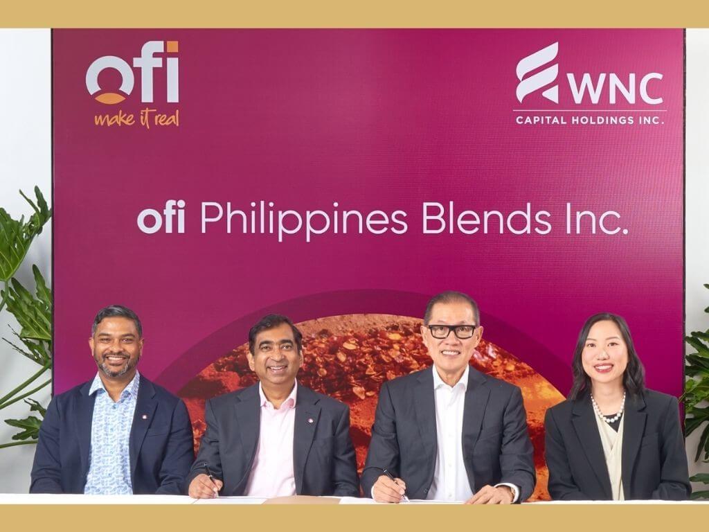 Nikhil Krishnan, head of the Philippines, F&B Solutions, ofi, Ramki Prasad, head of Asia Pacific, F&B Solutions, ofi; William Chuacokiong, founder and president, WNC Capital Holdings, and Carlyn Yap, director, WNC Capital Holdings, at the JV signing ceremony establishing ofi Philippines Blends. | Contributed photo