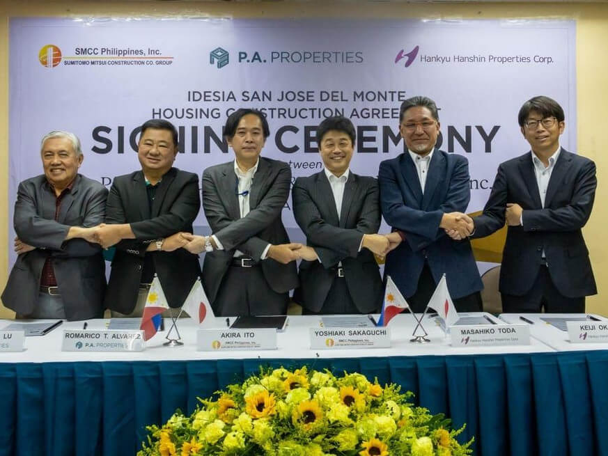 (From left) P.A. Properties’  vice chair Jonathan G. Lu and chair Romarico T. Alvarez, with Akira Ito, SMCC PH deputy GM; Yoshiaki Sakaguchi, SMCCPH GM; Masahiko Toda, HHPC executive officer, and  Keiji Okamoto, HHPC manager, overseas housing division./ Contributed photo