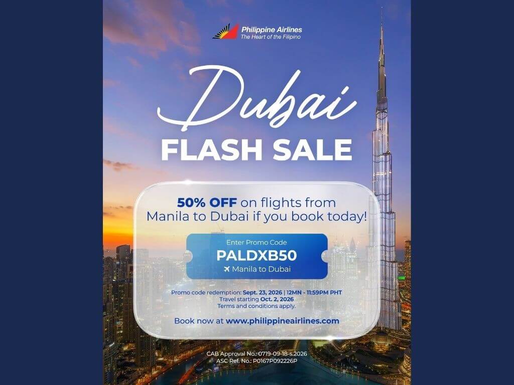 To mark the comeback, PAL is offering 50 percent off base fares to Dubai for bookings made today, Sept. 23, through its website or mobile app using promo code PALDXB50. | Contributed photo