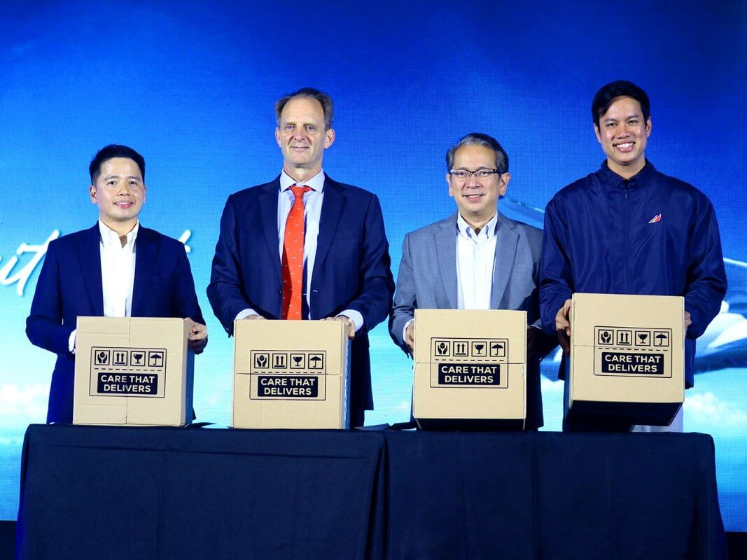 (From left) PAL VP for cargo Jason Siy, Philippine Airlines president Richard Nuttal, EVP and COO Atty. Carlos Luis Fernandez, and VP for marketing Alvin Miranda presented the new PAL Cargo yesterday before the media and industry partners at the Multipurpose Hall of the PAL Headquarters in Pasay City./ Contributed photo