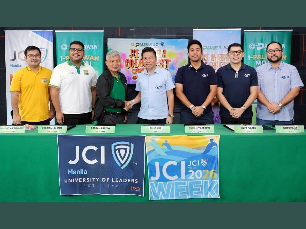 &nbsp;From left to right: Palawan Group of Companies Bernard V. Kaibigan, chief marketing officer; Bobbit M. Castro, COO; and Bobby L. Castro, chair and founder; alongside JCI Manila representatives Edison Ke; Anthony Laborte, chair of ColorFest Carnival Run; Matt Flores, EVP; and Clifford Aw, director for membership benefits and partnerships | Contributed photo