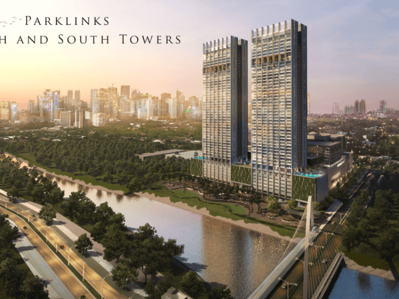 An artist's perspective of Ayala Land Premier’s Parklinks North and South Towers 