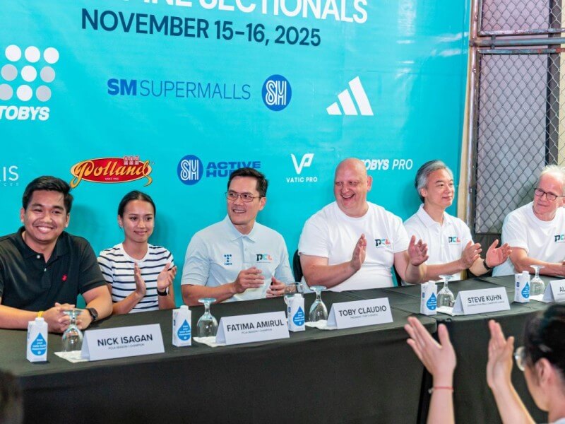 From left: Nick Isagan and Fatima Amuril, PCL Asia Season 1 champions; Toby Claudio, president of Toby's Sports; Steve Kuhn, chair of the Pickleball Champions League; Alex Yuen, president of the Pickleball Champions League; and Jan David, founder and CEO of the World Pickleball Championship shared updates to the press regarding the upcoming second season of the Pickleball Championship League Asia. | Contributed photo