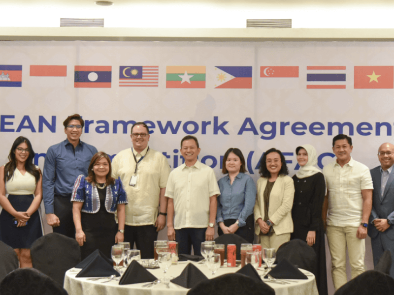 Delegates from ASEAN member states and ASEAN Secretariat with PCC Chairperson Michael G. Aguinaldo (8th from left), Commissioners Lolibeth Ramit-Medrano (7th from left) and Ferdinand M. Negre (center), and Executive Director Kenneth V. Tanate (5th from right)