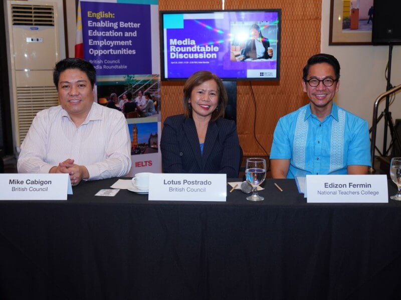 From left: Mike Cabigon,head of exams; Lotus Postrado, country director; and Edizon Fermin, vice president for academic affairs at the National Teachers College, at the British Council media roundtable on 28 April 2026, where they examined how gaps in English learning are leaving Filipino learners underprepared for higher education, employment, and international opportunities. | Contributed photo