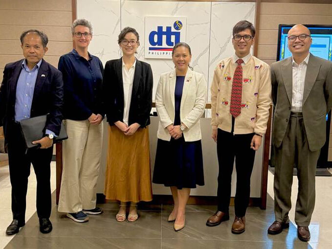 (From left) Audiovisual and Cultural Attaché of the French Embassy to the Philippines and Micronesia Martin Macalintal, Regional Music Attaché for Asia of the Embassy of France in Singapore Sabrina Durand, head of cooperation and cultural action department of the French Embassy to the Philippines and Micronesia Mathilde Séjourné, with DTI competitiveness and innovation group supervising head and Assistant Secretary Nylah Rizza D. Bautista; Bureau of Competitive Development Assistant Director Jo-Dann N. Darong, and Creative Industries Development Office - Strategic Partnership Division program manager Atty. Gio Franco R. Gomez during an exploratory meeting on collaboration opportunities in the creative industries./ Photo from DTI