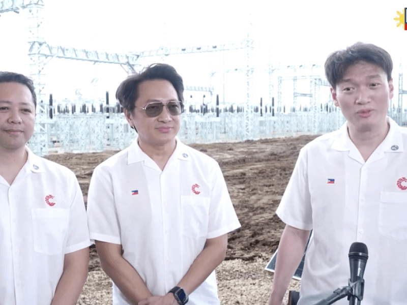 Citicore director Louie Ferrer, chairman Edgar Saavedra, and president Oliver Tan join President Marcos Jr. during the switch-on of Citicore Solar Batangas 1./Screenshot from RTVM 
