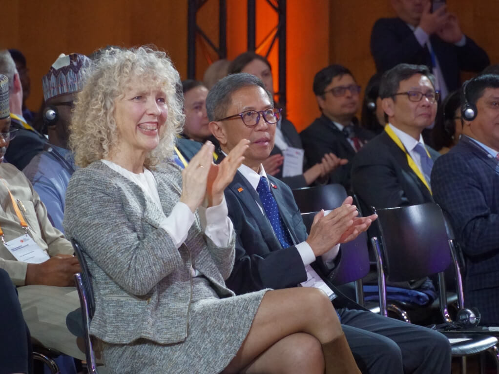 Philippine Energy Secretary Raphael Lotilla and Germany’s State Secretary and Special Envoy for International Climate Action Jennifer Morgan sit in the audience at the 11th Berlin Energy Transition Dialogue./ Photo by Biena Magbitang