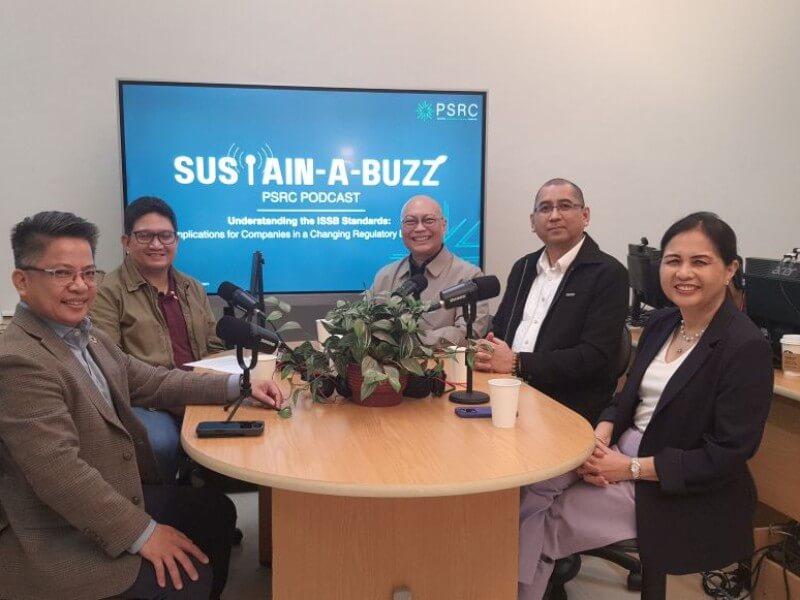 Sustain-A-Buzz podcast episode on the ISSB Standards: From left, &nbsp;P&A Grant Thornton chief sustainability officer and partner for advisory services Christopher Ferareza, PSRC chair and SGV sustainability leader Benjamin Villacorte, De La Salle University full professor of Accountancy Dr. Arnel Onesimo Uy, Filinvest Development Corp. head of sustainability Mark Tom Mulingbayan, and PLDT chief sustainability officer Melissa Vergel de Dios. | Contributed photo