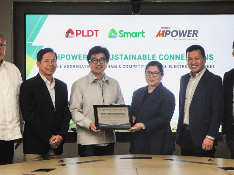 From left: Independent Electricity Market Operator of the Philippines president and CEO Richard Nethercott, Smart COO Anastacio R. Martirez, PLDT COO  Menardo G.  Jimenez, outgoing ERC Chair and CEO Monalisa Dimalanta, Meralco first vice president and MPower head Redel M. Domingo and, MPower retail sales head Eddie John V. Adug./Contributed photo (Click the photo to view full image)