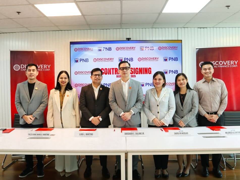 From left: Engr. Allan Yumul, Discovery chief technology officer; Trizza Anne Marie Martino, Discovery CFO; &nbsp;Luigi Martino, Discovery COO; Diosdado Salang, Jr., Discovery president & CEO; Sherlyn Nicolas, PNB head, South Luzon Commercial Banking Division; Mildred Alcantara, PNB head, Calabarzon business center; and Keith Joshua Dumpit, PNB relationship manager. | Contributed photo