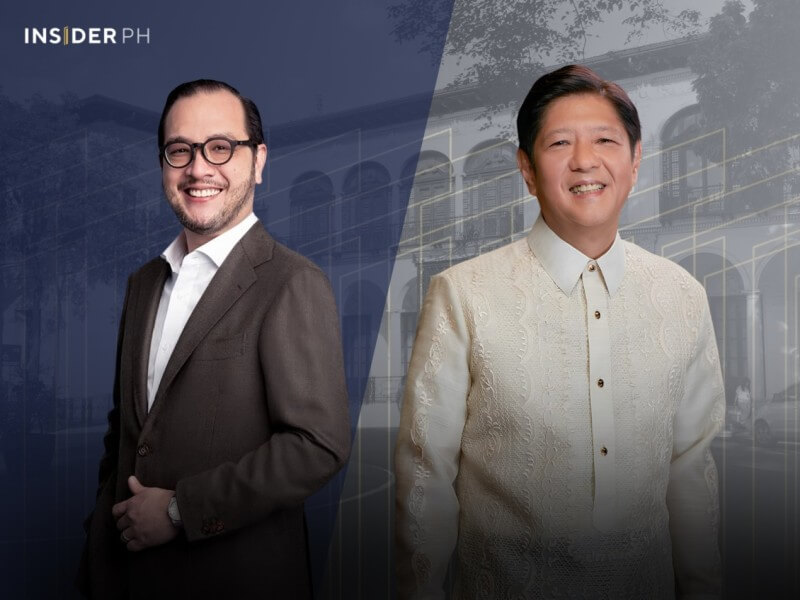Ayala Corp. chief social infrastructure officer Paolo Borromeo (left) and President Ferdinand Marcos Jr.